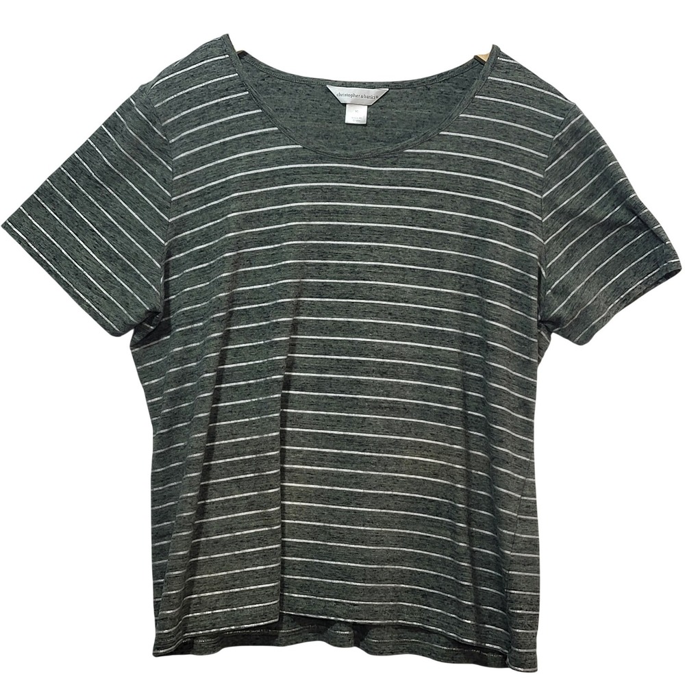 Christopher & Banks Womens XL Striped Scoop Neck Short Sleeve Tee Green Gray